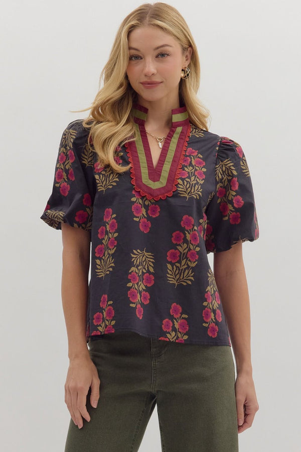 Entro Floral Multicolor Top  - The Attic Boutique