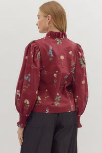 Entro Burgundy Floral Top  - The Attic Boutique