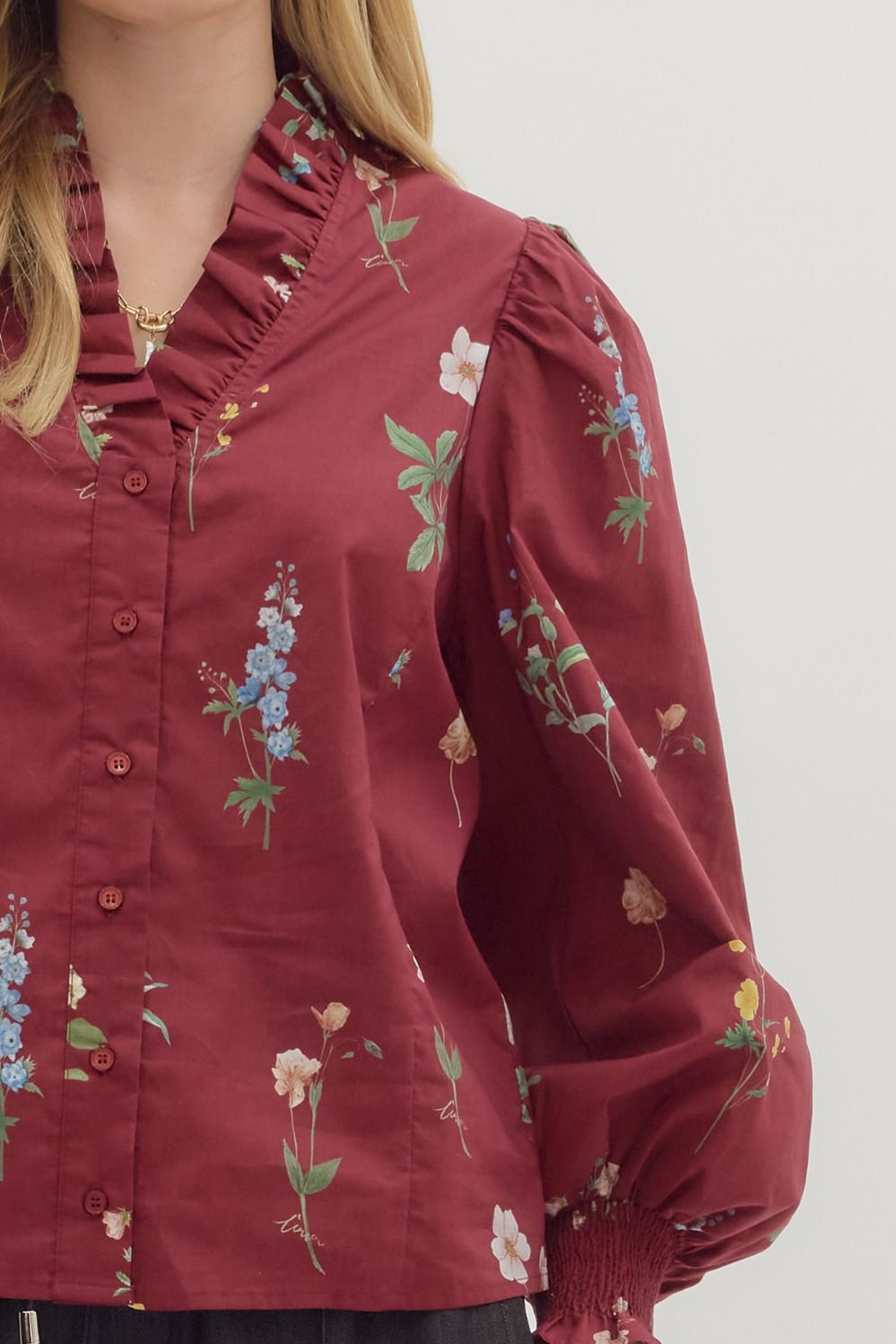 Entro Burgundy Floral Top  - The Attic Boutique
