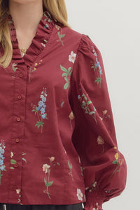 Entro Burgundy Floral Top  - The Attic Boutique