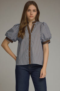 Callie Blue & Brown Stripe Top