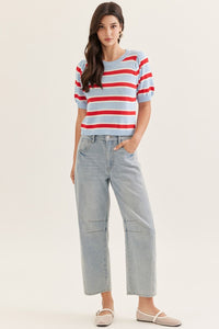 The Attic Boutique Blue and Red Knit Top  - The Attic Boutique