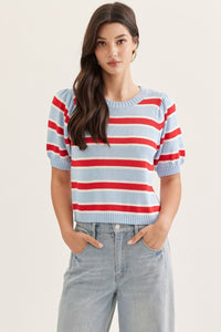 The Attic Boutique Blue and Red Knit Top  - The Attic Boutique