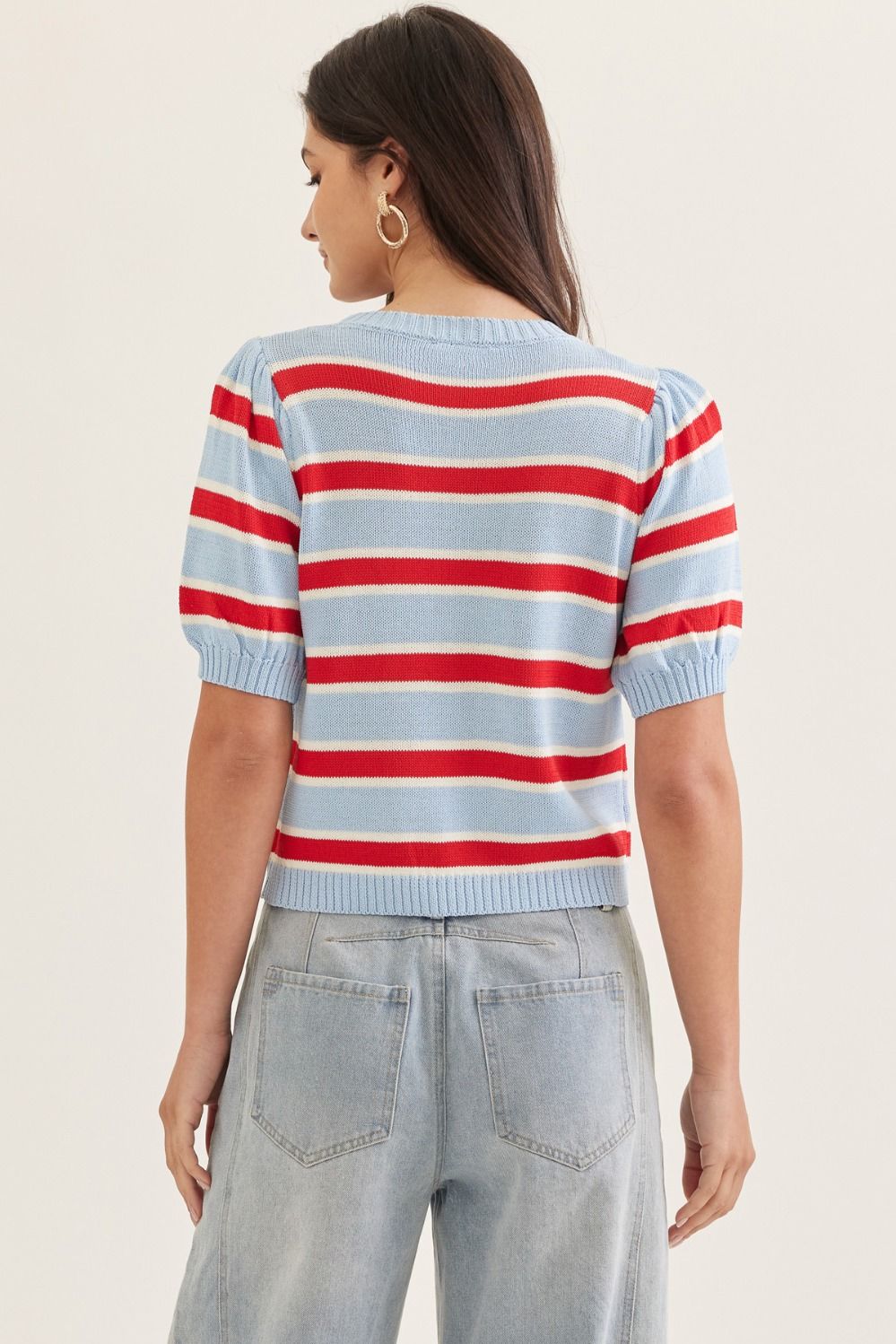 The Attic Boutique Blue and Red Knit Top  - The Attic Boutique