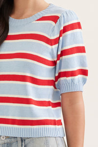 The Attic Boutique Blue and Red Knit Top  - The Attic Boutique