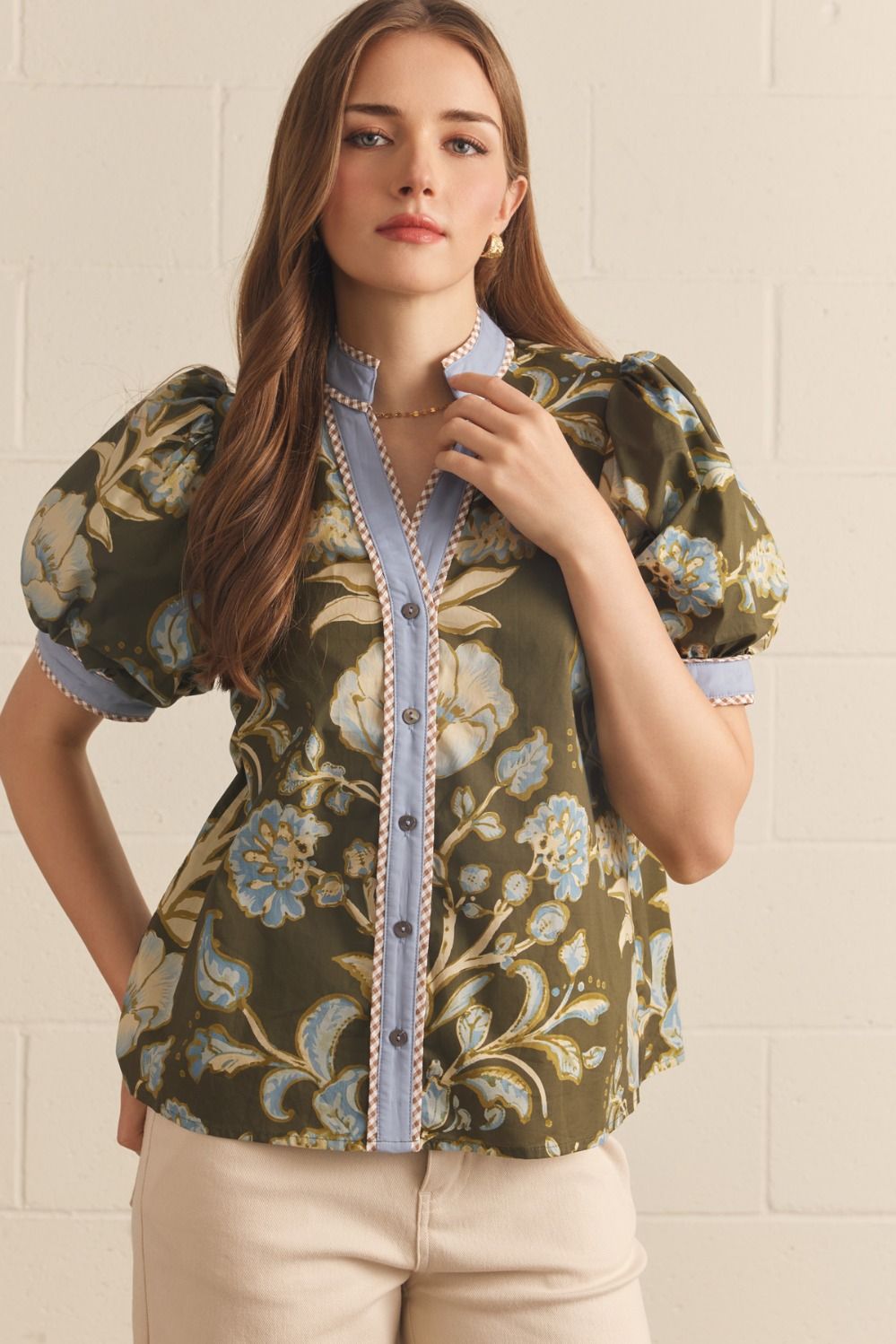 Nora Olive Floral Top