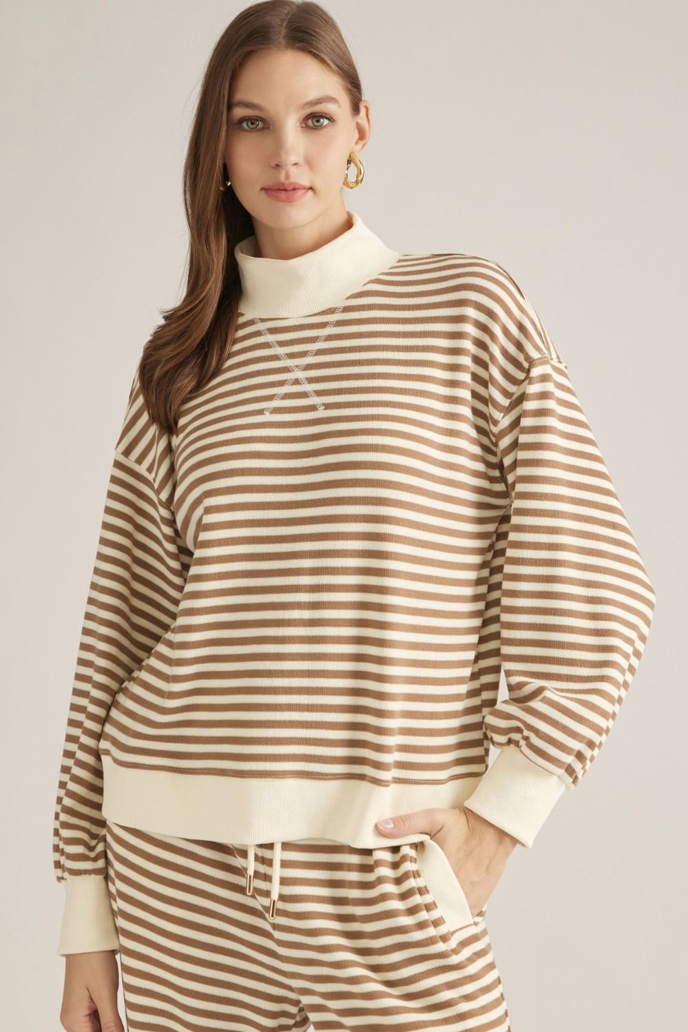 Blaire Cream & Taupe Stripe Top