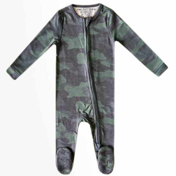 Copper Pearl Hunter Zip Up Footie Baby - The Attic Boutique