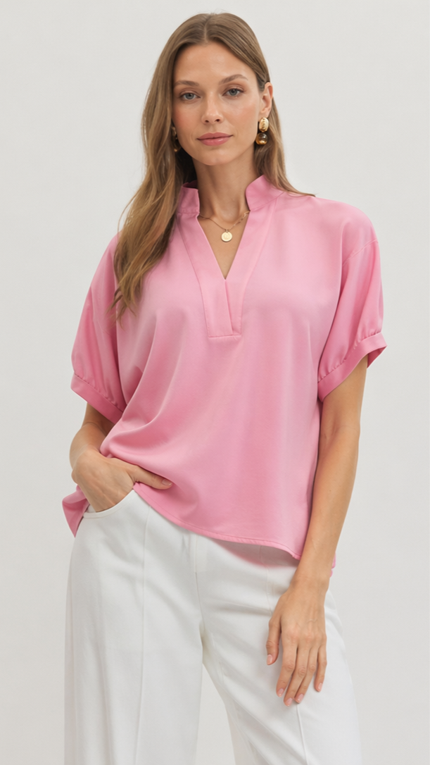 Entro Baby Pink Breeze Collared Top Apparel & Accessories - The Attic Boutique