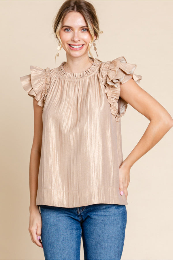 Jodiful Taupe Shimmer Top Apparel & Accessories - The Attic Boutique