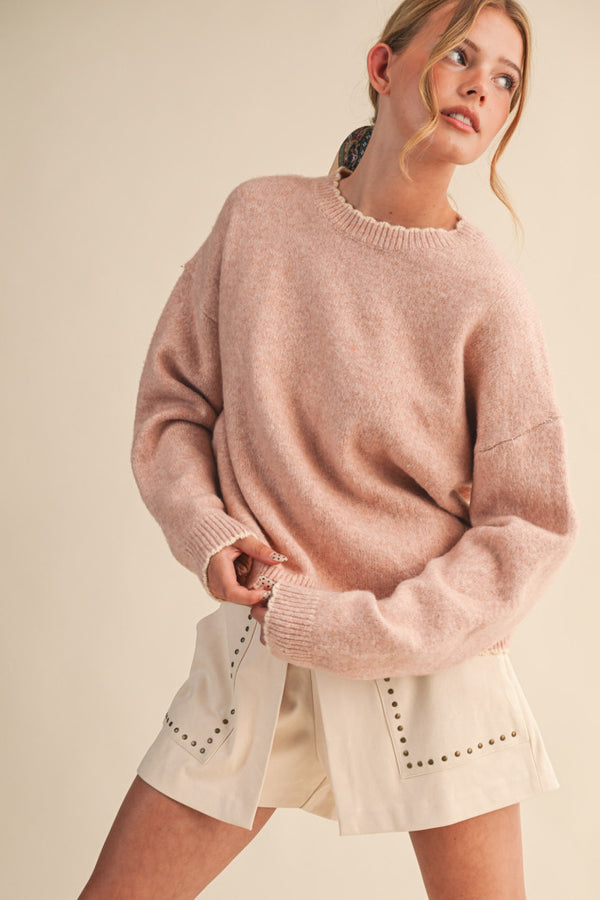 The Attic Boutique Pink Scallop Sweater  - The Attic Boutique