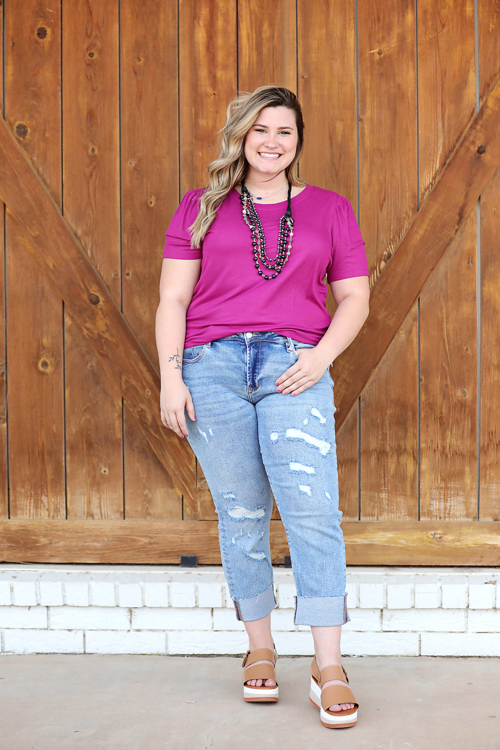 Another Love Siena Rib Top Fucshia Shirts & Tops - The Attic Boutique