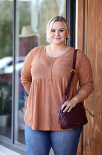 The Attic Boutique Blake Rust Waffle Top - Plus Size Shirts & Tops - The Attic Boutique