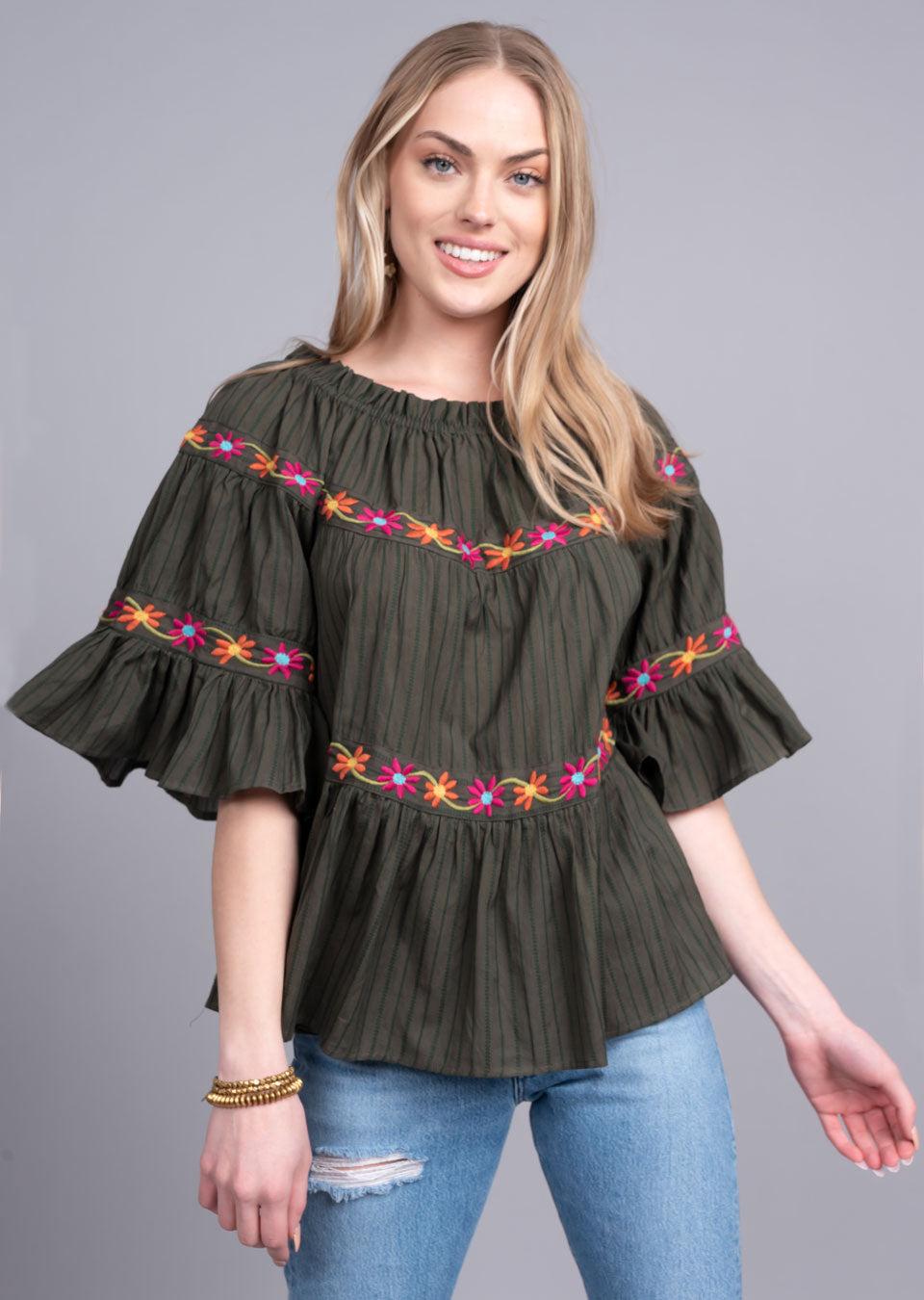 Ivy Jane / Uncle Frank Bands of Flowers Top Shirts & Tops - The Attic Boutique