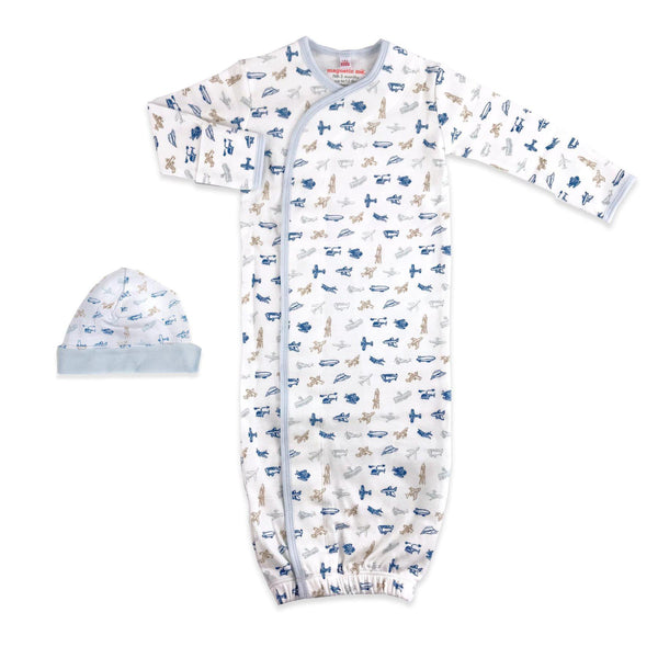 Airplanes Organic Cotton Magnetic Gown & Hat Set - The Attic Boutique